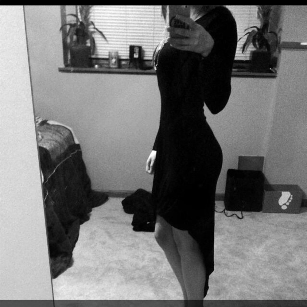 Black side high low dress.